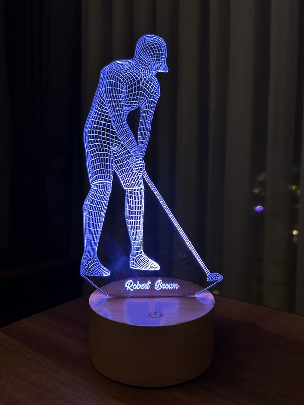 Lampa LED dla golfistów 3D | Drewniana bateria i kabel USB