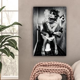Canvas Painting - Wall Decoration Woman - Vintage - Curles - Toilet - Cigarette - Wall Decoration Living Room - Bedroom Decoration - Room Accessories - Canvas Paintings