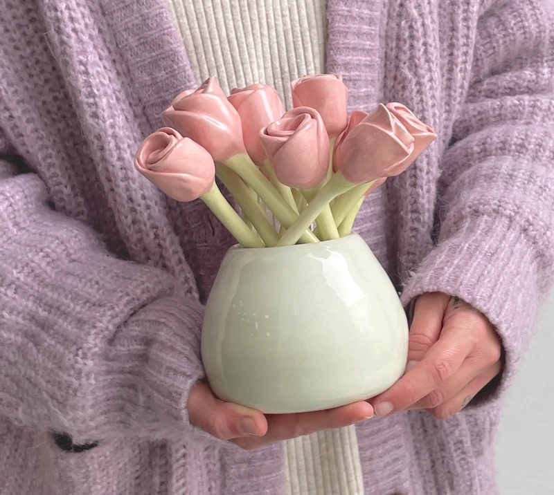 Rose en céramique – Tige de fleur décorative faite à la main