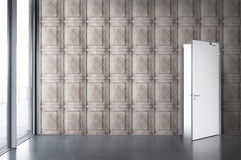Bleached Dutch Inlay Panelling Wallpaper