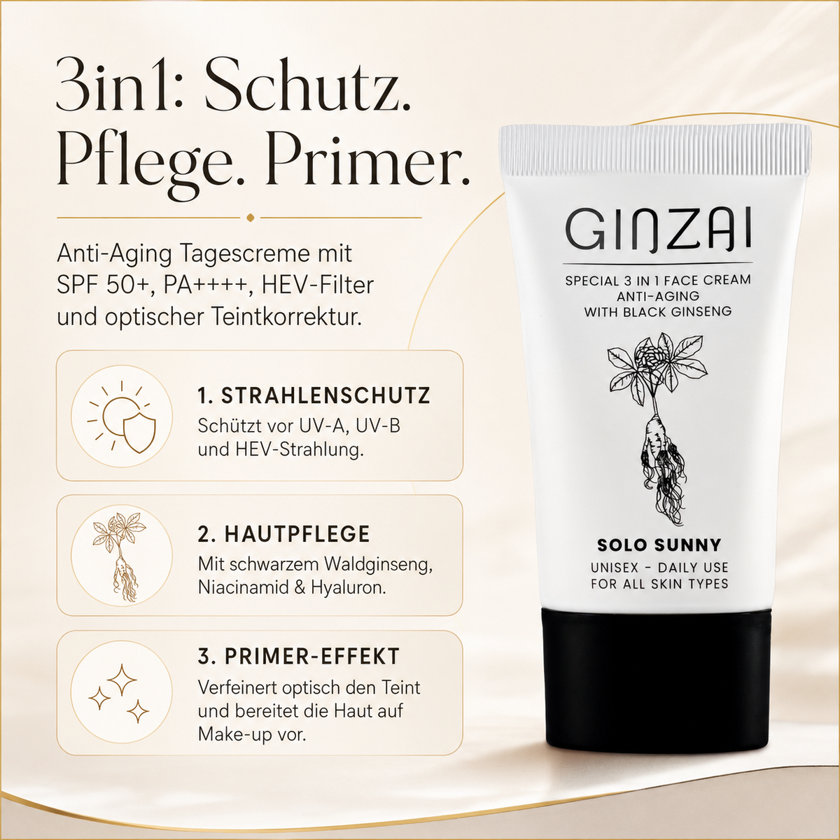 LONGEVITY 3in1 Anti Aging Face Cream mit Ginseng