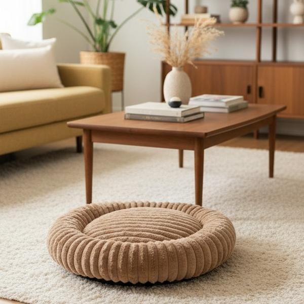 Round Bed for Cats, Dogs, and Rabbits | Soft Plush & Thickened Cradle-Style Padded Winter Bed | Cozy, Warm & Fluffy Teddy Bear Design Bed | Available in 3 Sizes | Ideal for Small and Medium Pets