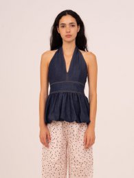 Denim Fawn Balloon Halter Top