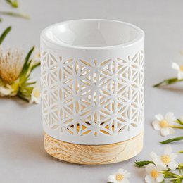 Quemador de perfume serie Céramy – Flor – Portavelas de cerámica lacada – Difusión de ceras aromáticas, aceites esenciales – Idea decorativa de regalo