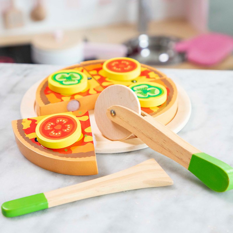 Houten pizza speelset met groenten
