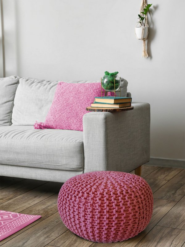 Pouf Ø 55 H 37 H 37 Strickhocker Sitzpouf Bodenkissen nachhaltig