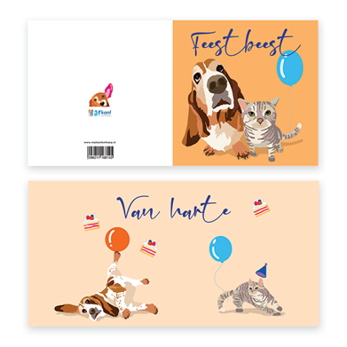 Tarjeta de felicitación | Animal de fiesta | perro y gato