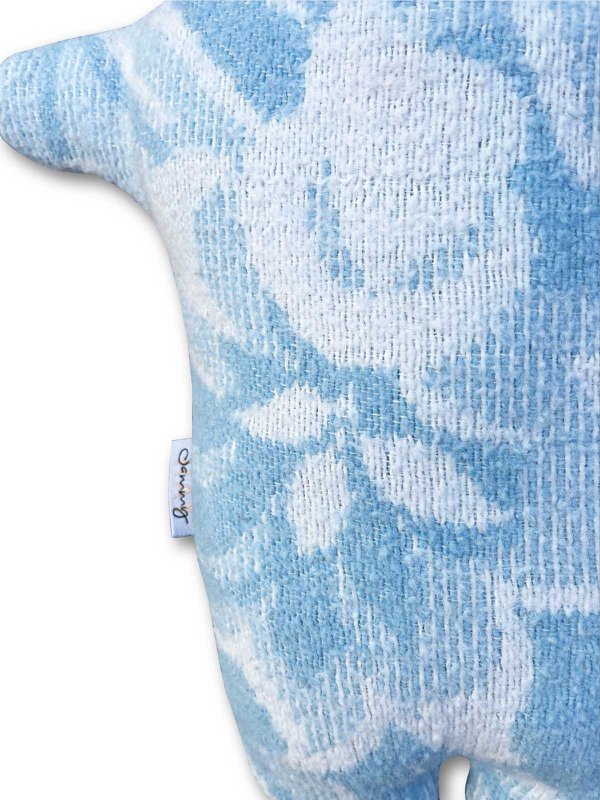 Peluche ippopotamo - Coperta di lana vintage - Fiori blu