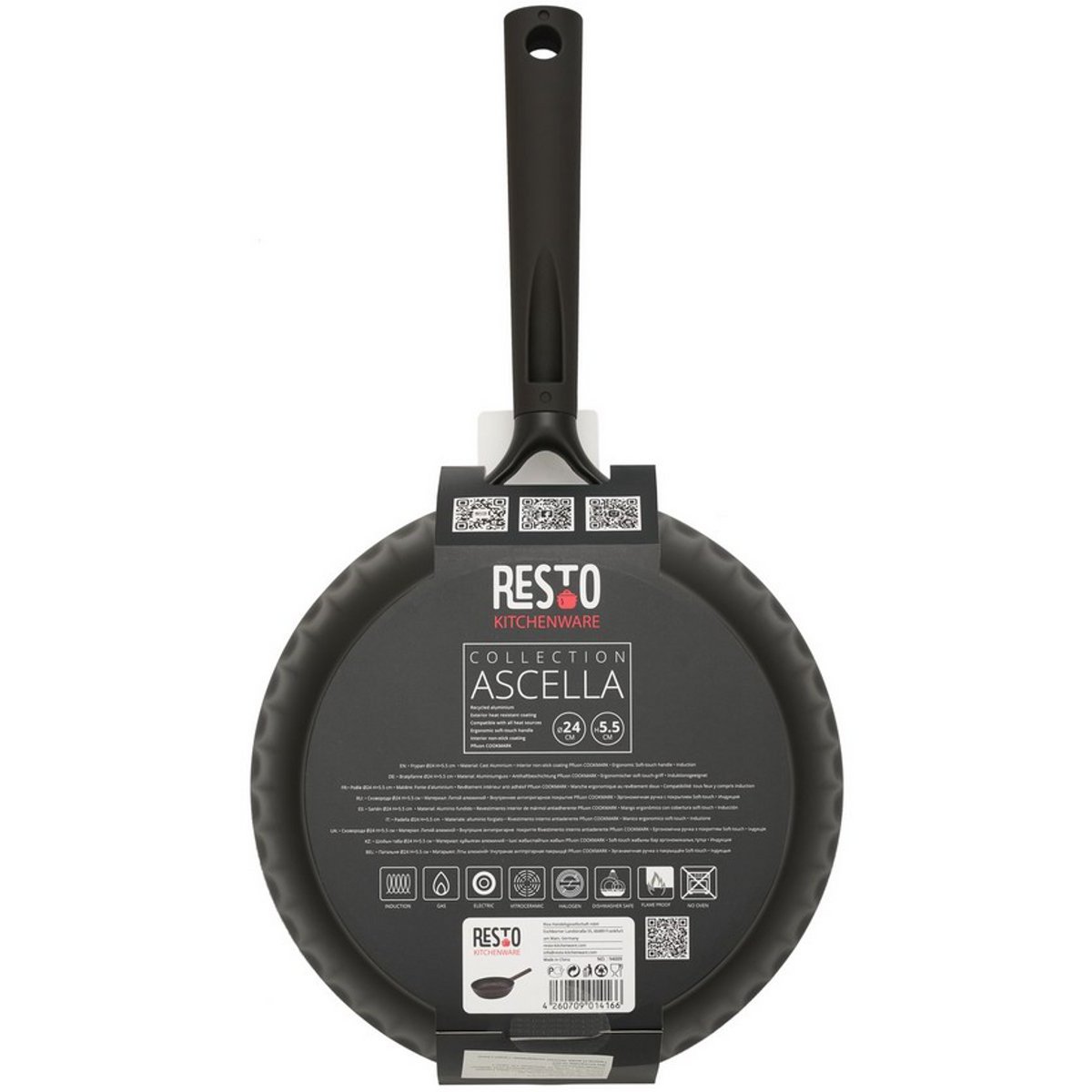 RESTO Koekenpan Ø24 cm Ascella 94009 – Zwart – PFAS-vrije Antiaanbaklaag – Geschikt voor Inductie & Alle Warmtebronnen – Gerecycled Aluminium
