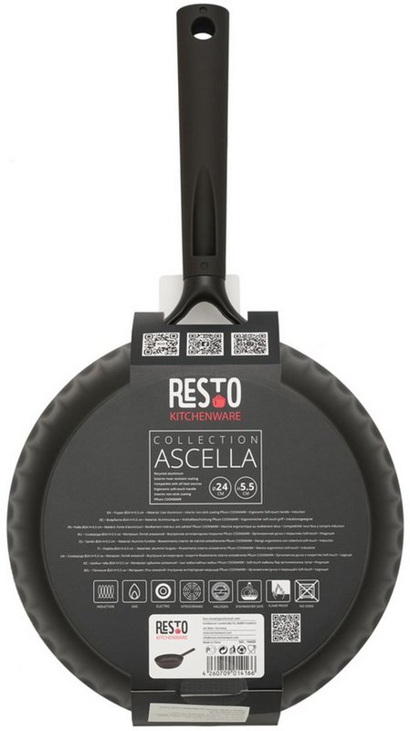 RESTO Padella Ø24 cm Ascella 94009 – Nera – Rivestimento Antiaderente Senza PFAS – Adatta per Induzione e Tutte le Fondi di Calore – Alluminio Riciclato