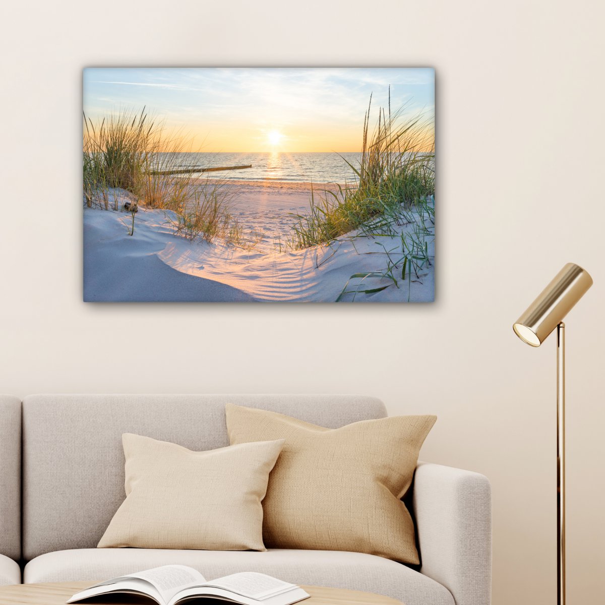 Pintura de lienzo - Decoración de pared - Playa - Sol - Dune - hierba - arena - horizonte