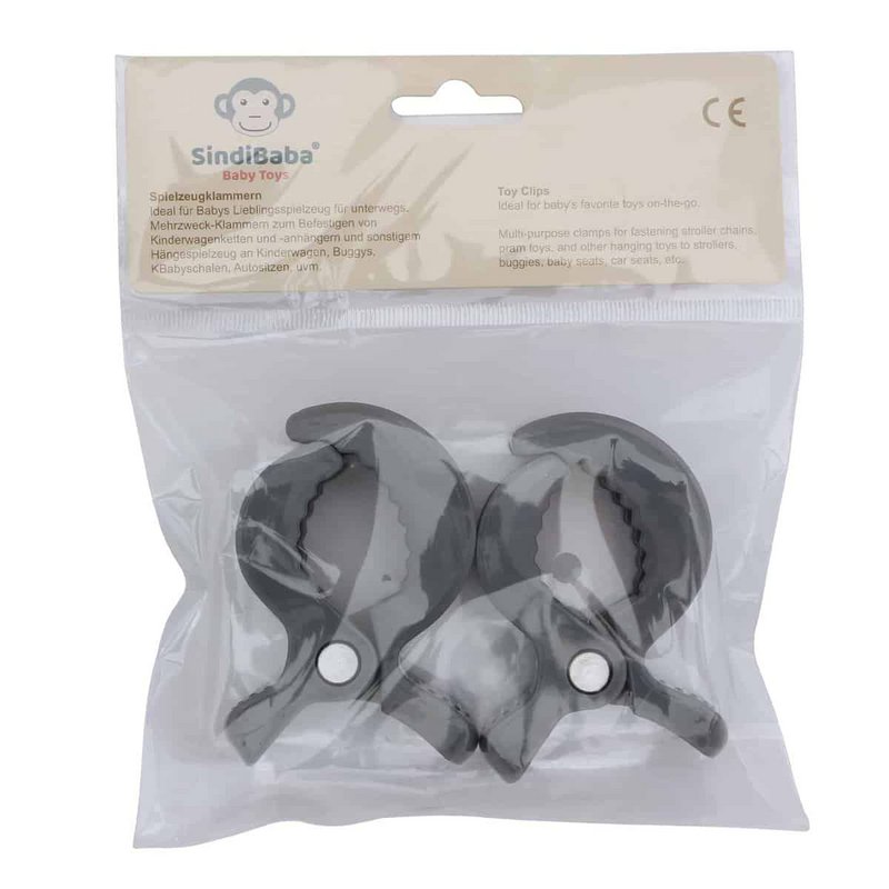 Baby toy fastening clips in gray - set of 2