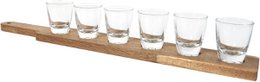 Wooden board with 6 shot glasses - 42 x 6 x 8 cm - Shot glasses - Bar accessories - Shot glasses - Shots - Gift - Brown