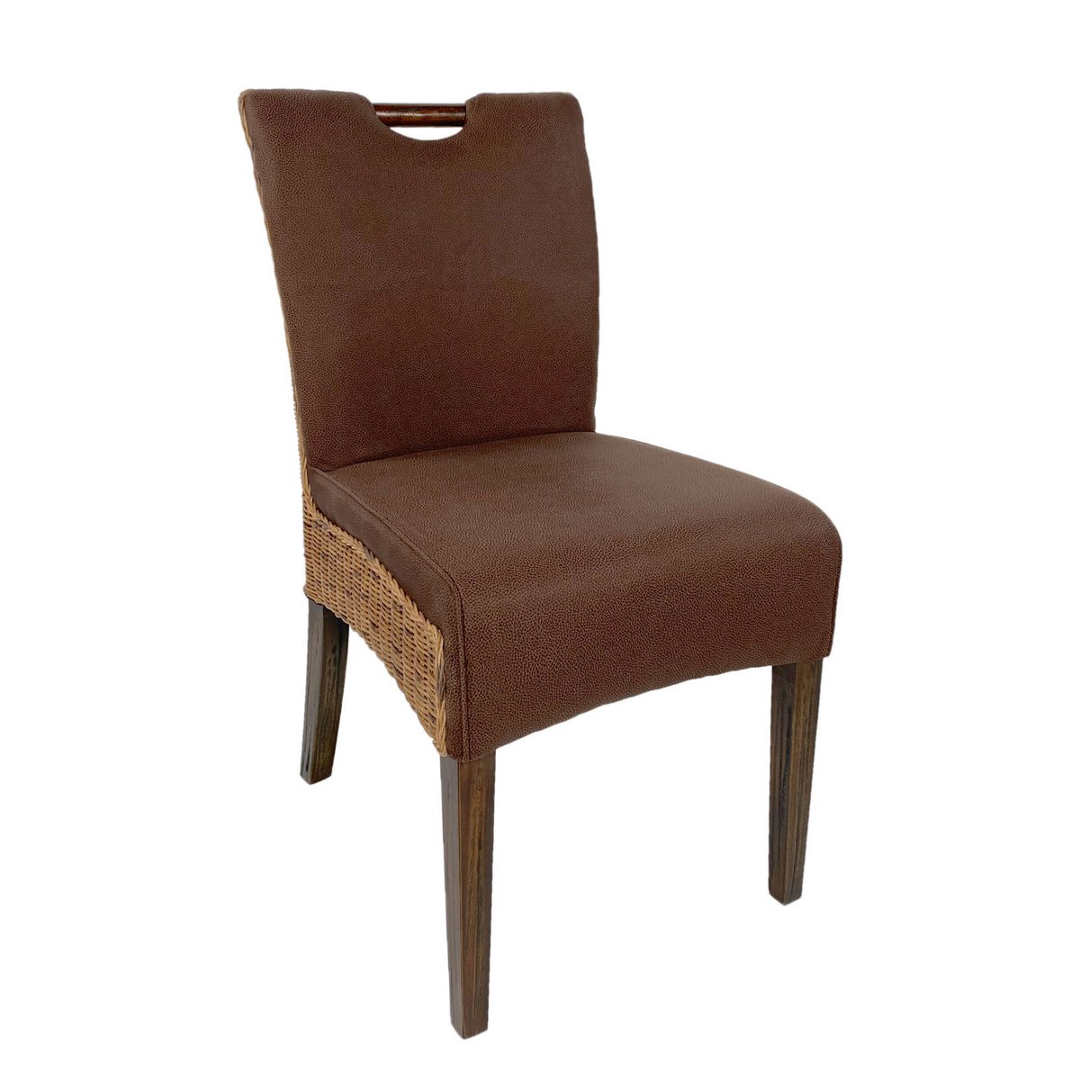 Rattan chair dining room bilbao with handle brown