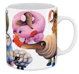 A colorful mug featuring a whimsical winter scene with various animals, including a fox, rabbit, and bird. The mug is titled "New York Puzzle Company Baby It's Cold Outside Mug" and is categorized as a mug.