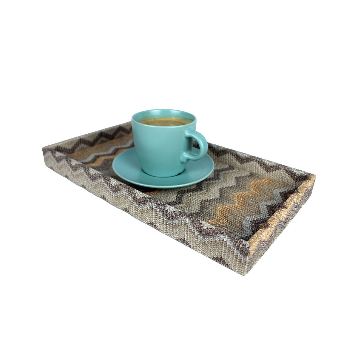 Tablette rectangulaire en cuir artificiel zigzag marron pour cosmétiques