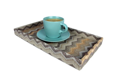 Tablet rectangular artificial leather zigzag brown for cosmetics