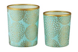Medium fyrfadsstage lavet af glas & Chiyogami papir | Stor krysantemum / mynte | Håndlavet