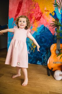 Sommer-Baby-Mädchen-Rosa-Flut-Kurzarm-Kleid