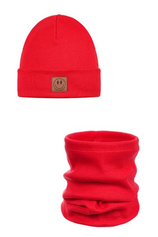 Set aus Mütze und Schal SMILE – Baumwolle – Rot