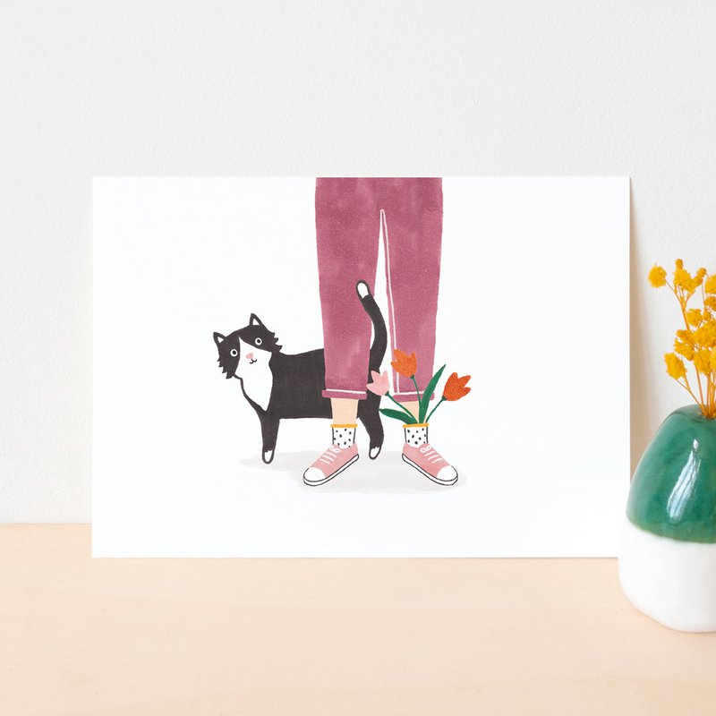 Postcard | Black Cat | Flowers