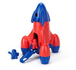  Blue and red rocket toy playset with astronaut figure, space-themed children's toy