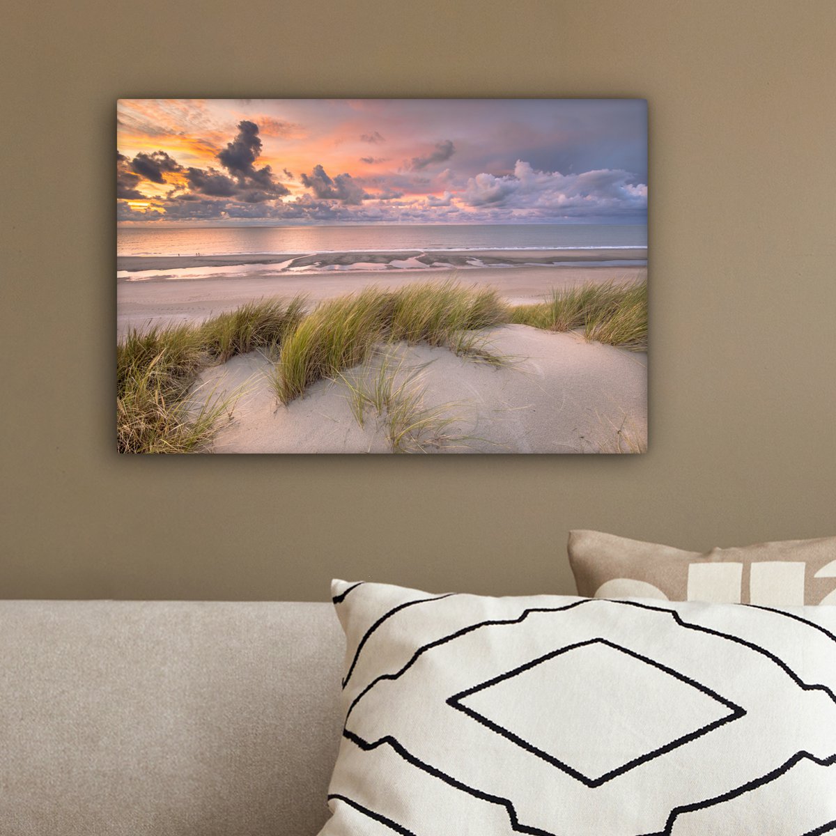 Pintura de lona - Decoración de pared - Sunset - Dune - Playa - Plantas - Mar