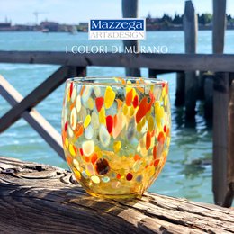 Klassieke waterglazen van handgeblazen en handgemaakt glas met Murano Murrine, lijn “I Colori di Murano”, 320 ml. Gemaakt in Italië