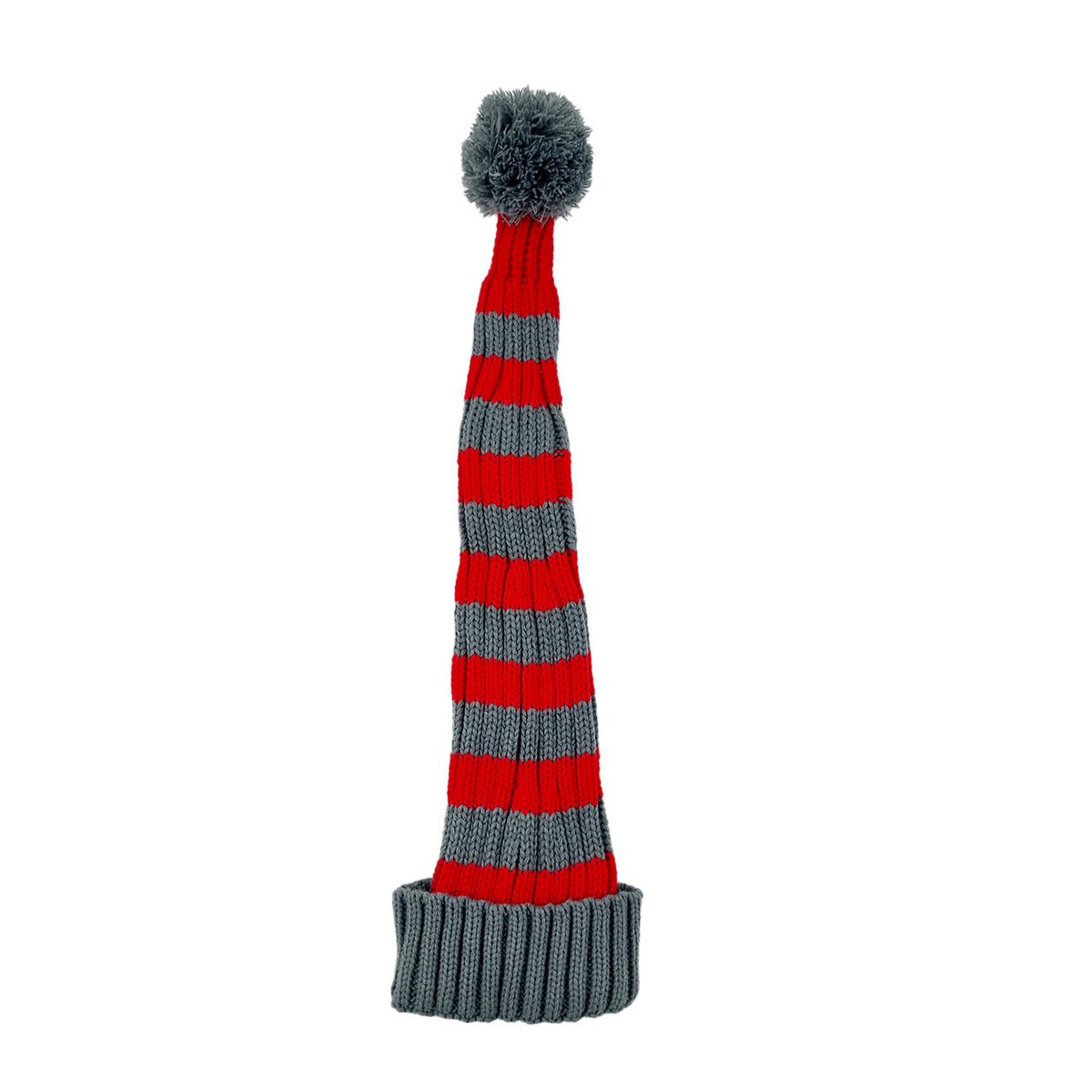 Santa hat - Red/grey striped coarse knit