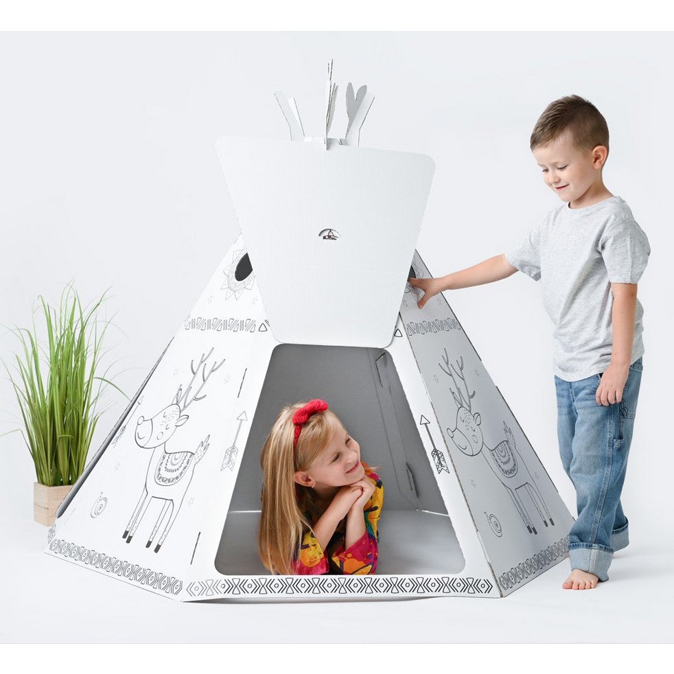 Cardboard Playhouse para niños, carpa de tipi, bricolaje, para construcción y coloración, 3+