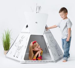 Pap playhouse til børn, teepee -telt, DIY, til konstruktion og farvelægning, 3+
