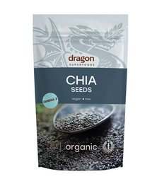 Organic chia seeds, 200g, from Dragon Superfoods. Black chia seeds with a nutritious superfood profile.