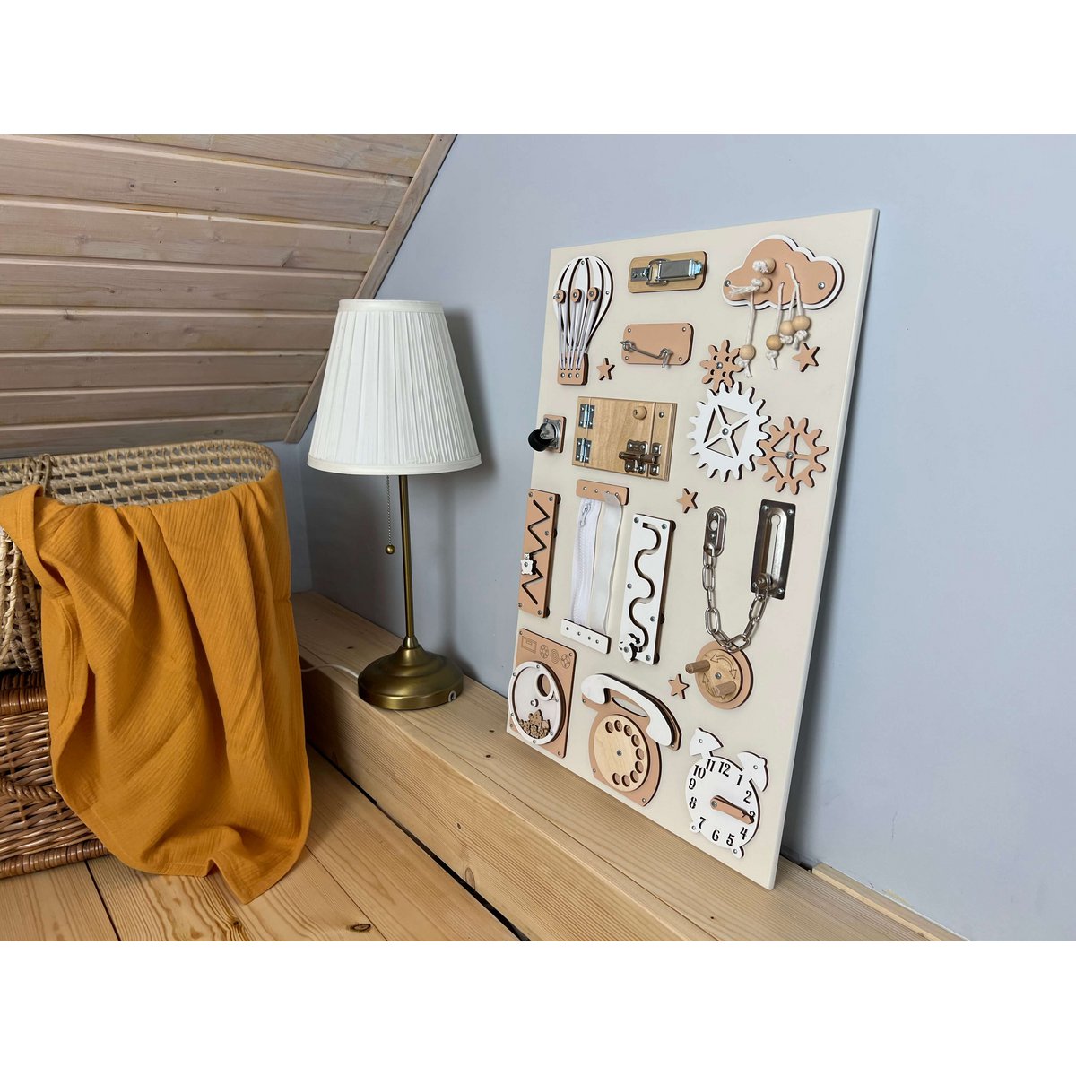Wooden busy board for toddler- Beige busy board
