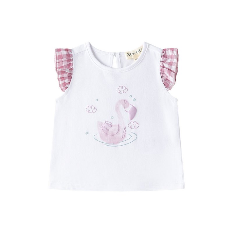 T-shirt med flæseærmer og lilla tegning BGV66552