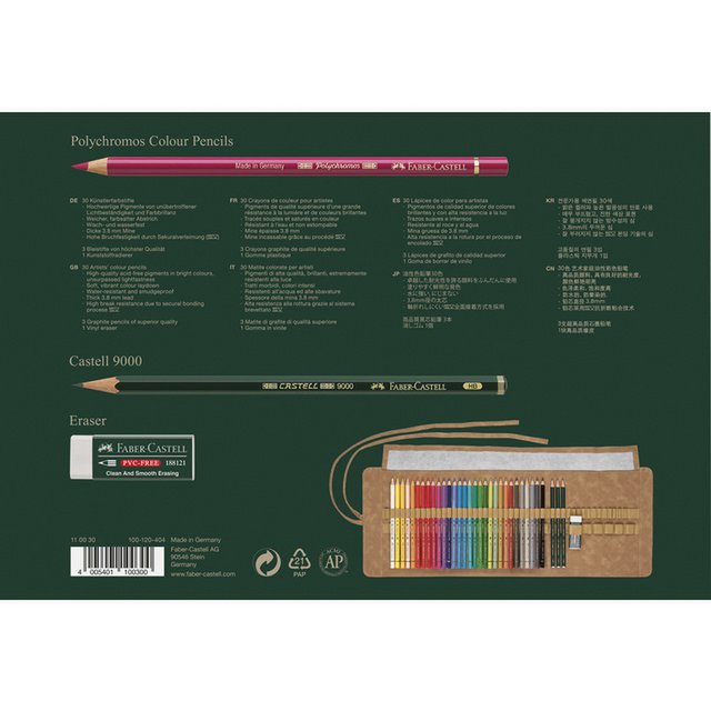 Rollkoffer FC Polychromos Bleistifte 34-tlg., 3x Graphitstifte 9000, 30 Polychromos