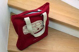Volkswagen VW T1 Bus Canvas Shopper Bag - Silhouette/Rød