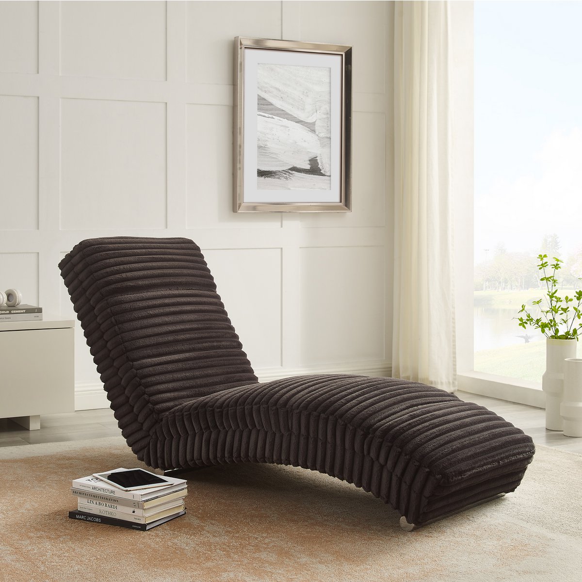 Chaiselongue Plüsch-Cord Schwarz