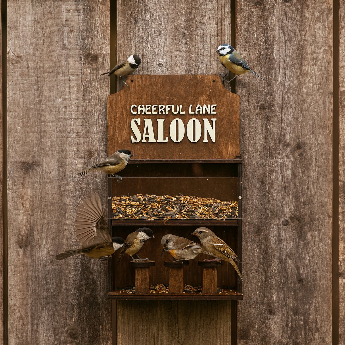 Comedero de madera para pájaros "Saloon", elegante decoración de jardín y balcón, regalo para amantes de las aves