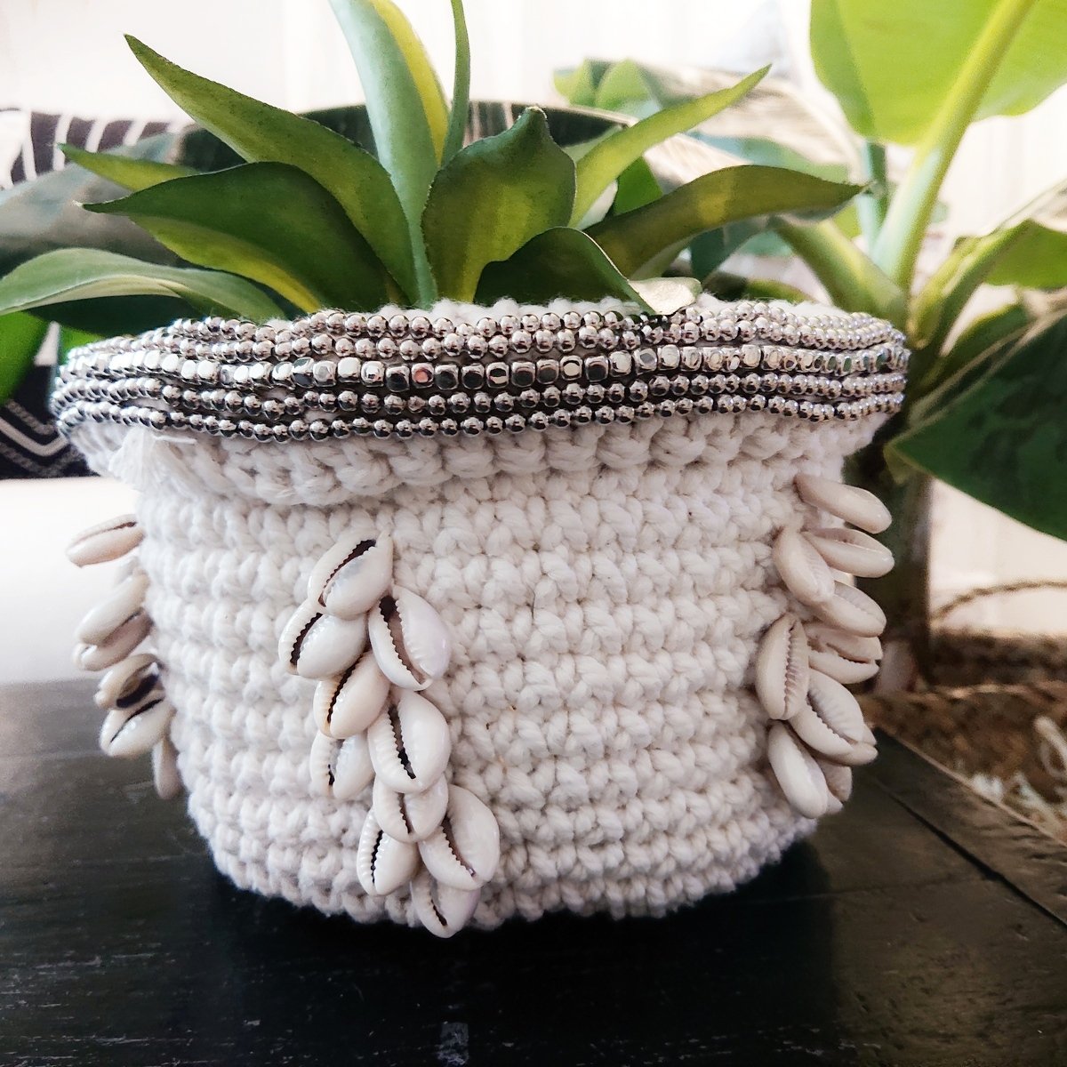 Panier en crochet Angela, blanc