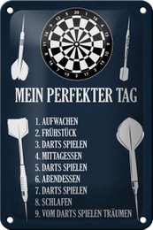 Tin sign saying 12x18cm my perfect day darts games decoration