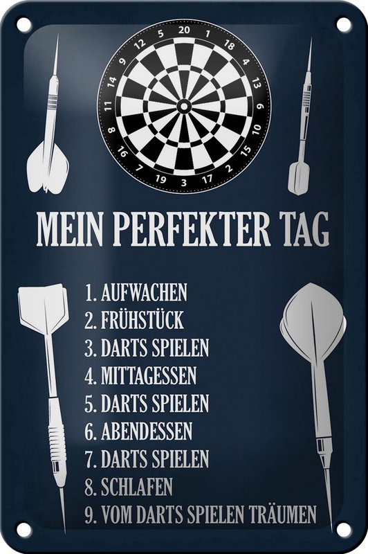Tin sign saying 12x18cm my perfect day darts games decoration