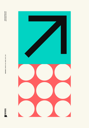 Vibrant wall art featuring a bold black arrow pointing up against a teal background, with a pattern of red circles below. Available in multiple sizes to suit various spaces.