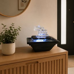 Indoor Fountain - Himalaya - Crystal Line in Glass and Ceramic - Meditation Decoration - White Light - Decorative Gift Idea