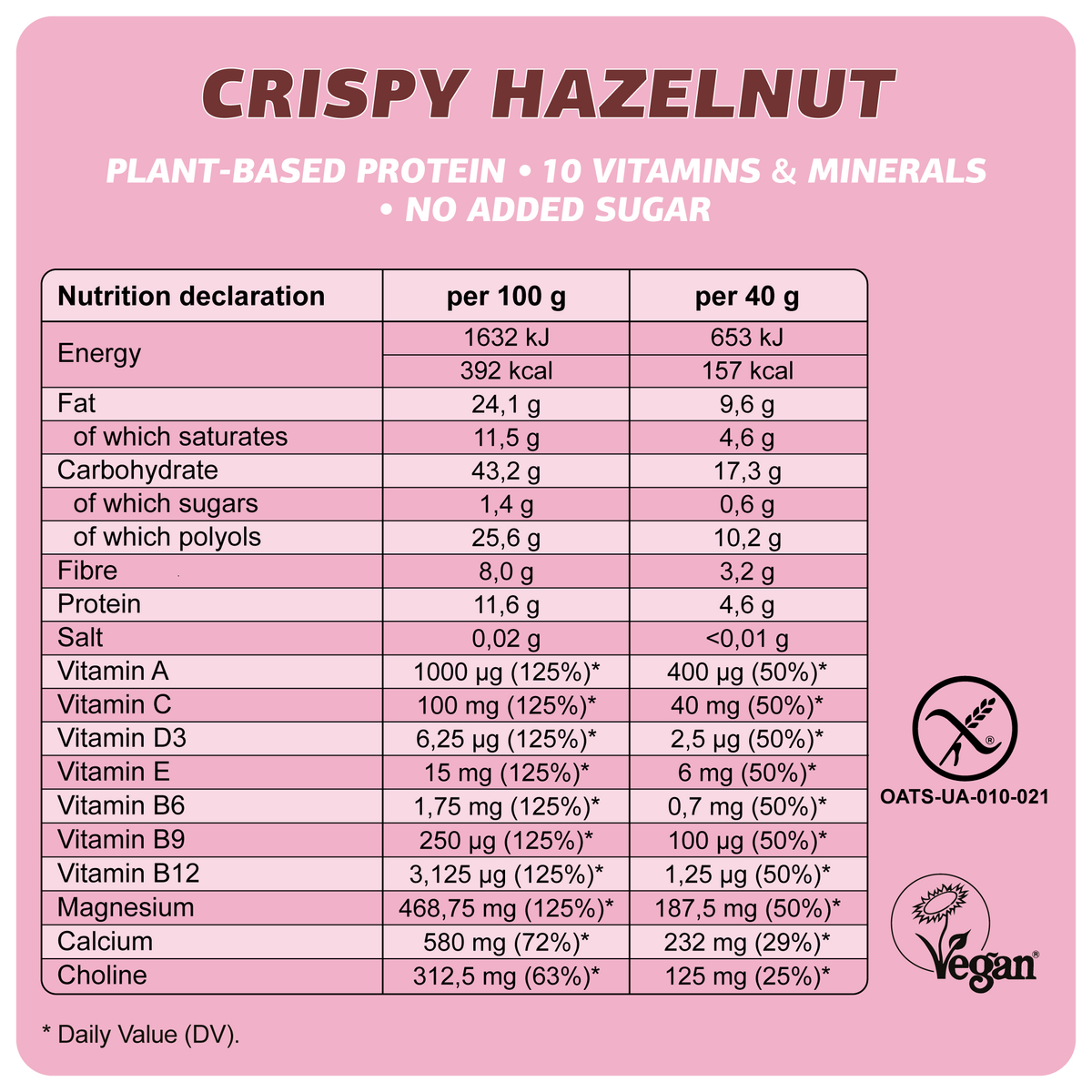 VEGAN GLUTEN FREE BAR "CRISPY HAZELNUT" 40g