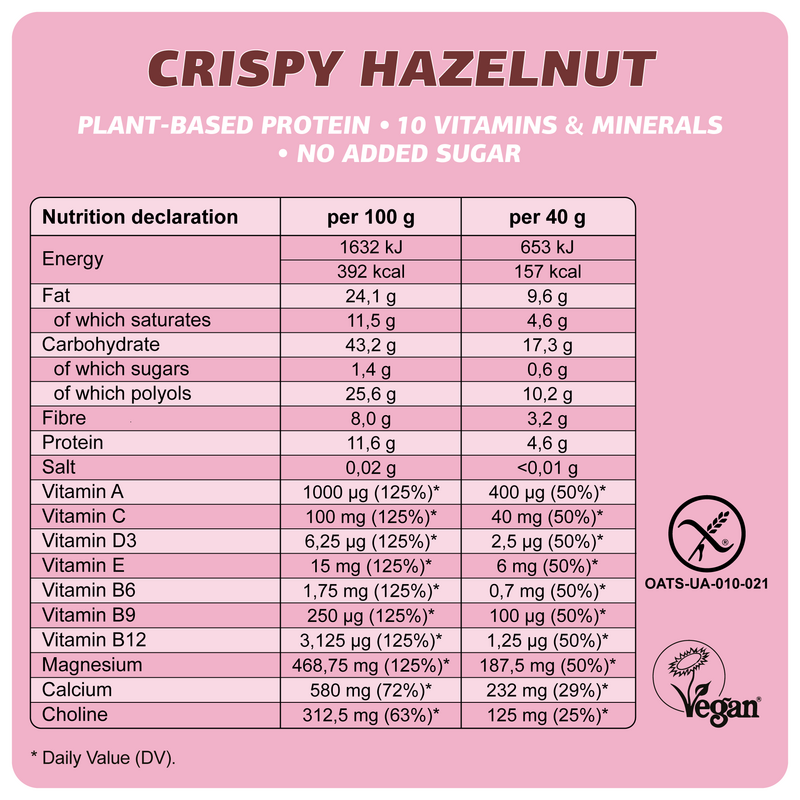 Vegansk glutenfri bar "Crispy Hazelnut" 40G