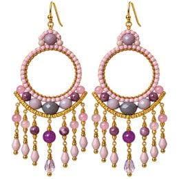 Boho oorbellen Bali – roze, lila & grijs – verguld roestvrij staal