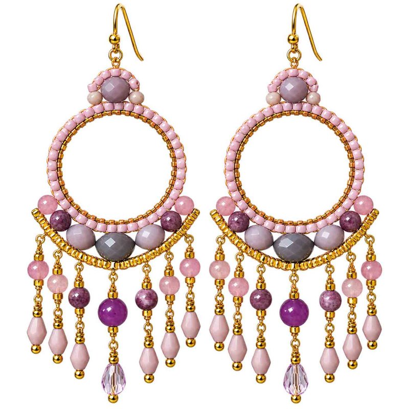 Boho earrings Bali – pink, lilac & gray – gold-plated stainless steel