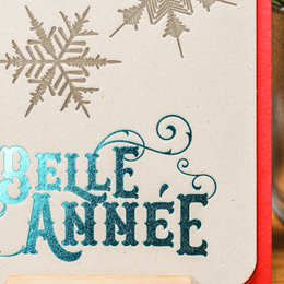 Letterpress Happy New Year Snowflakes greeting card, turquoise (with envelope)