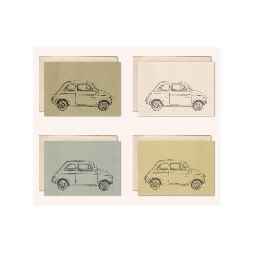 Carta sostenibile + busta | Auto Fiat 500 | noce