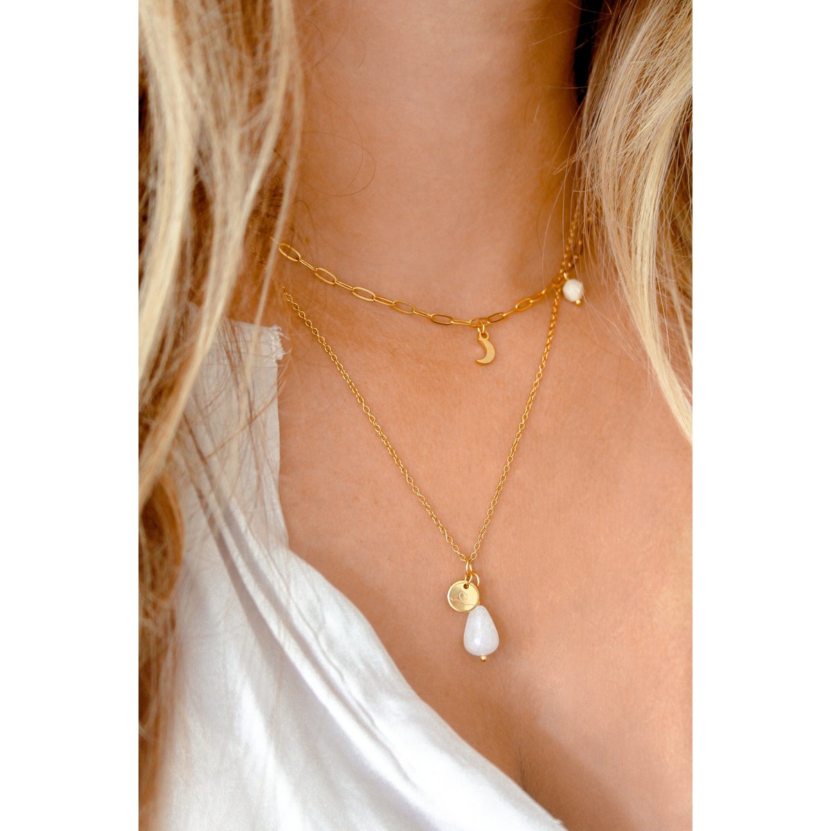 Necklace Jade & Love Charm - Gold
